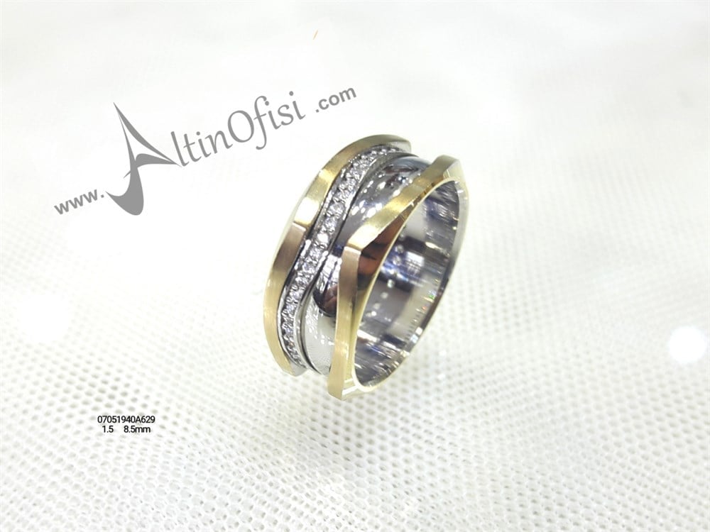Taşlı Alyans 8,5mm Genişlik 14 ayar altın