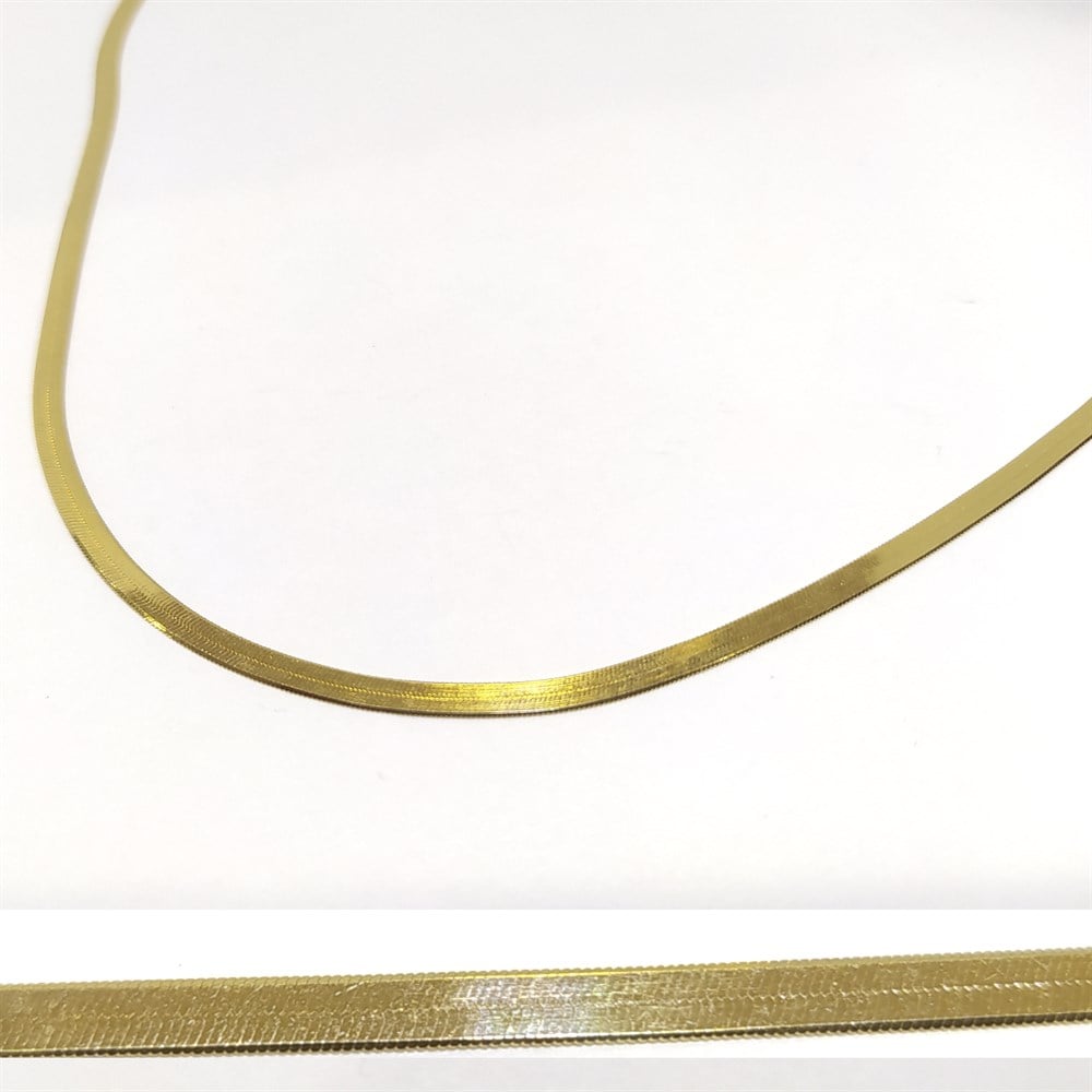 45cm Balık Sırtı Ezme Zincir Kolye 14 Ayar Altın