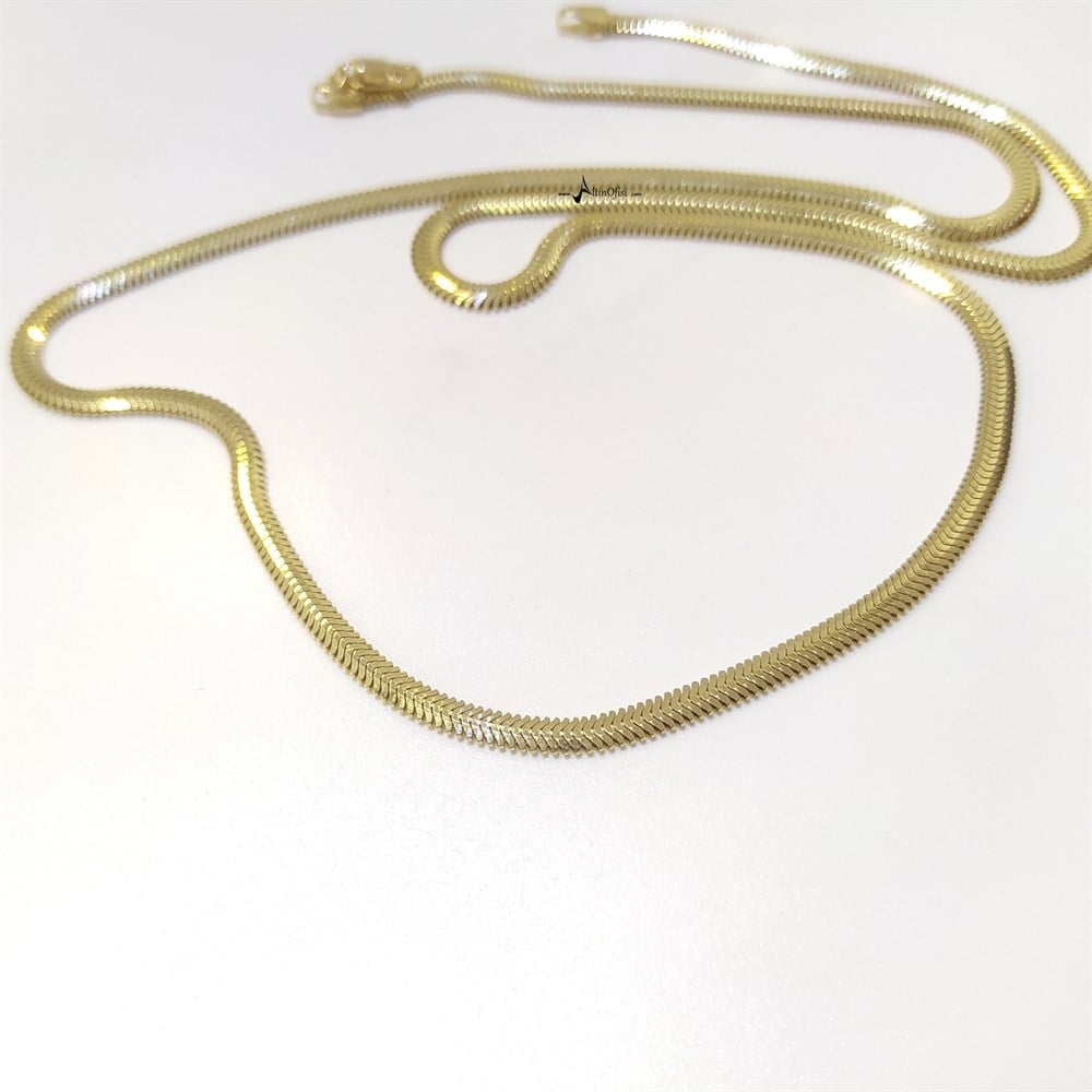 60cm Balık Sırtı Yılan Zincir 14 Ayar Altın