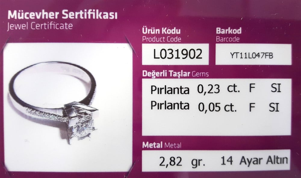 Tektaş 0,28ct Pırlanta 2,82gr F SI 14 Ayar Altın