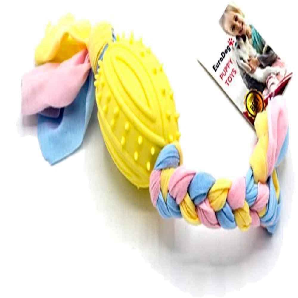 EuroDog Puppy Toys Diş İpli Kauçuk Rugby Topu Yavru Köpek Oyuncağı Sarı 35 cm 8681144191834 Amazon Pet Center