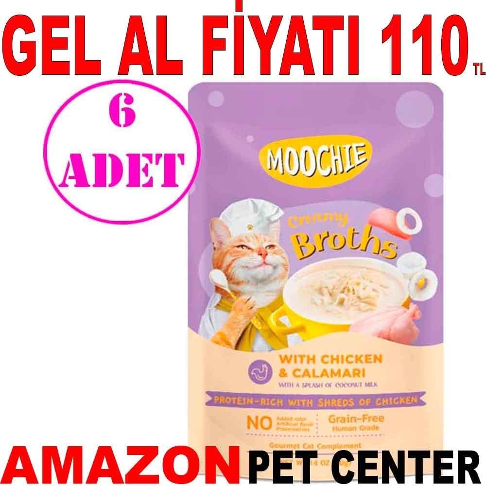 Moochie Kedi Çorbası Parça Kalamarlı Tavuklu Tahılsız 40 Gr 6 AD 19923000 Amazon Pet Center