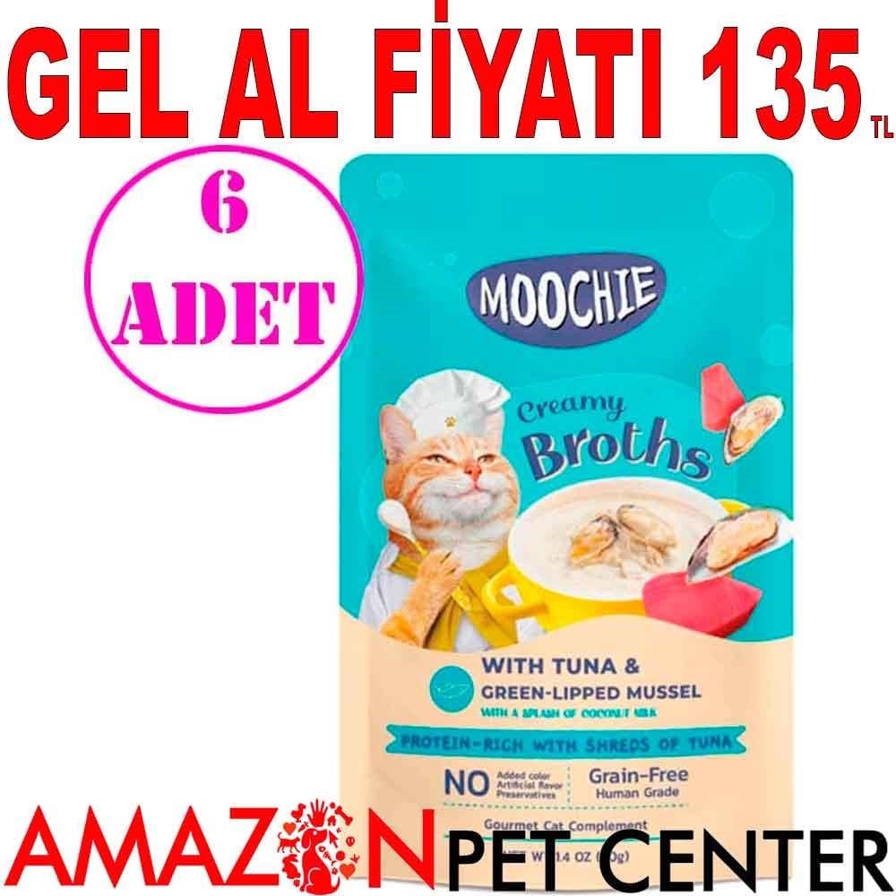 Moochie Kedi Çorbası Parça Ton Balığı Midye Tahılsız 40 Gr 6 AD 19928005 Amazon Pet Center