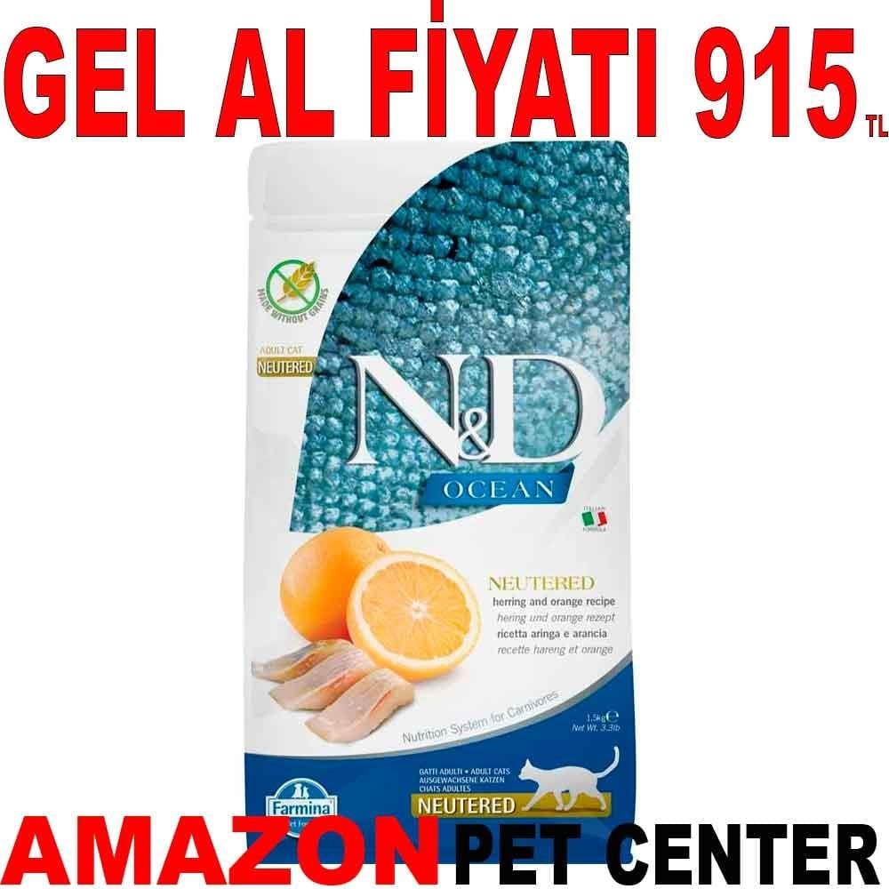 ND Ocean Tahılsız Ringa Balığı Ve Portakallı Kısır Kedi Maması 1,5 Kg 18777000 Amazon Pet Center