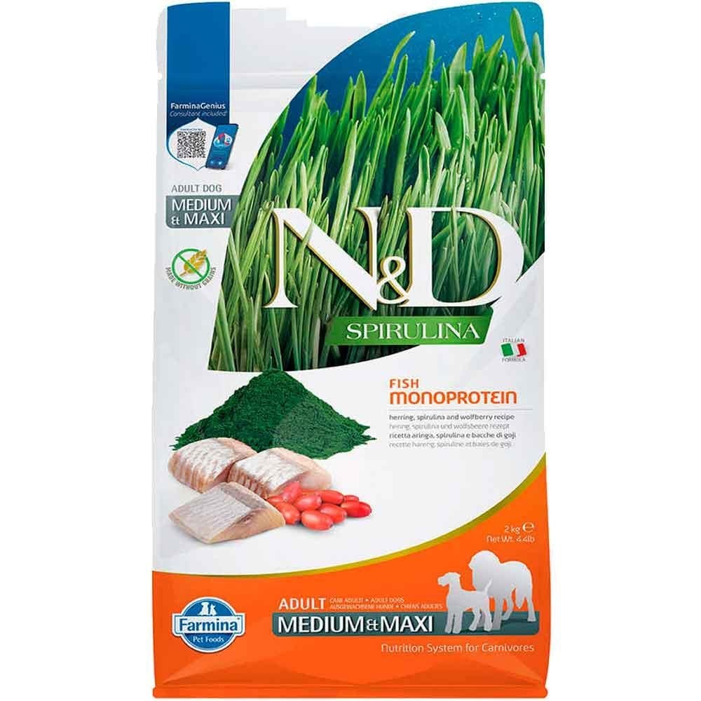 ND Spirulina Ringa Balıklı Üzümlü Orta ve Büyük Irk Tahılsız Köpek Maması 2 Kg 8010276041111 Amazon Pet Center