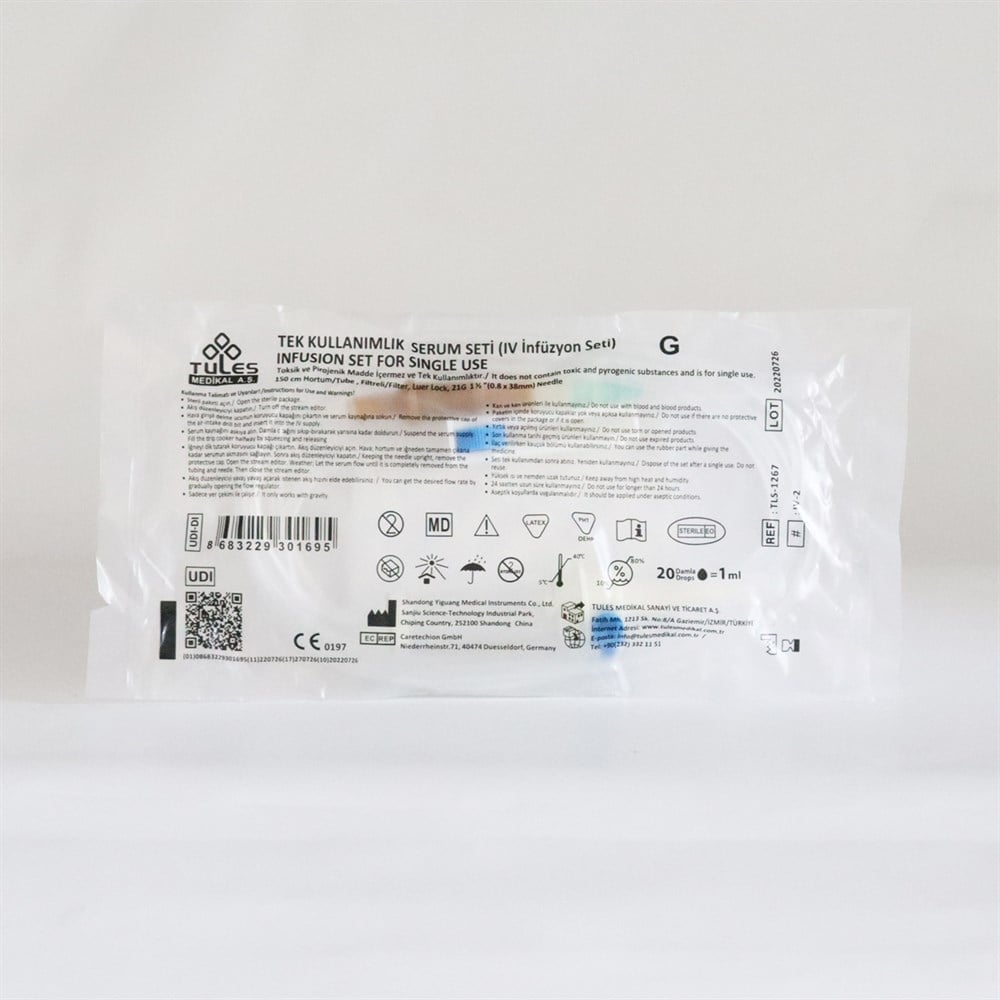 Tules Serum Seti (İnfüzyon Seti) Kilitli (Luer Lock) Yeşil Uçlu 25'li Paket