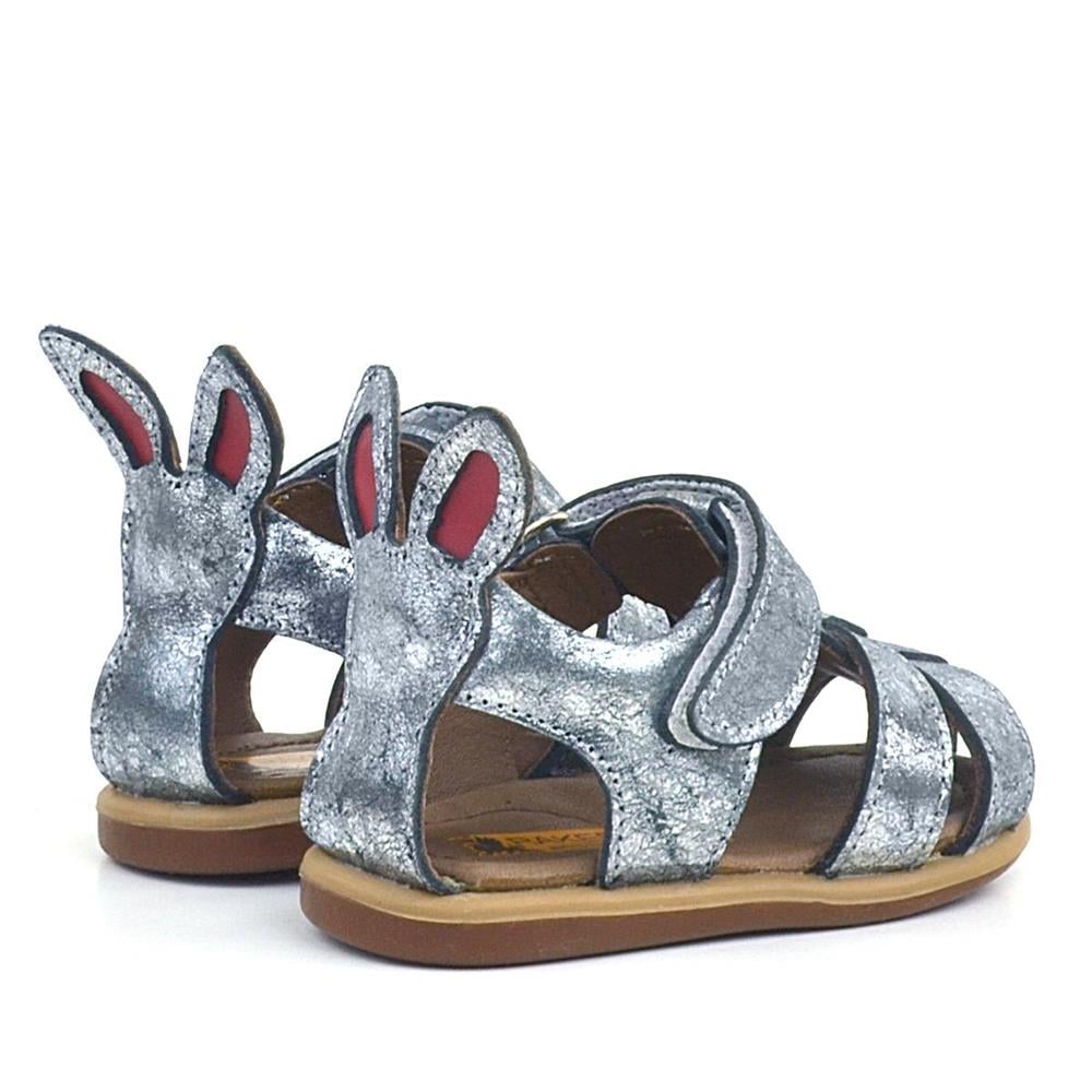 Rakerplus Bunny Hakiki Deri Platin Cırtlı Bebek Sandalet