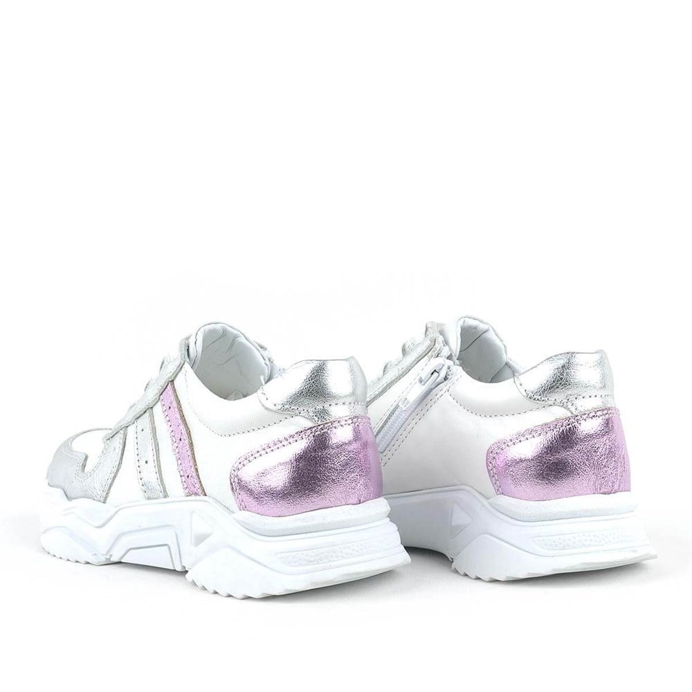 Hakiki Deri Gümüş Pembe Kalın Tabanlı Kız Çocuk Sneaker