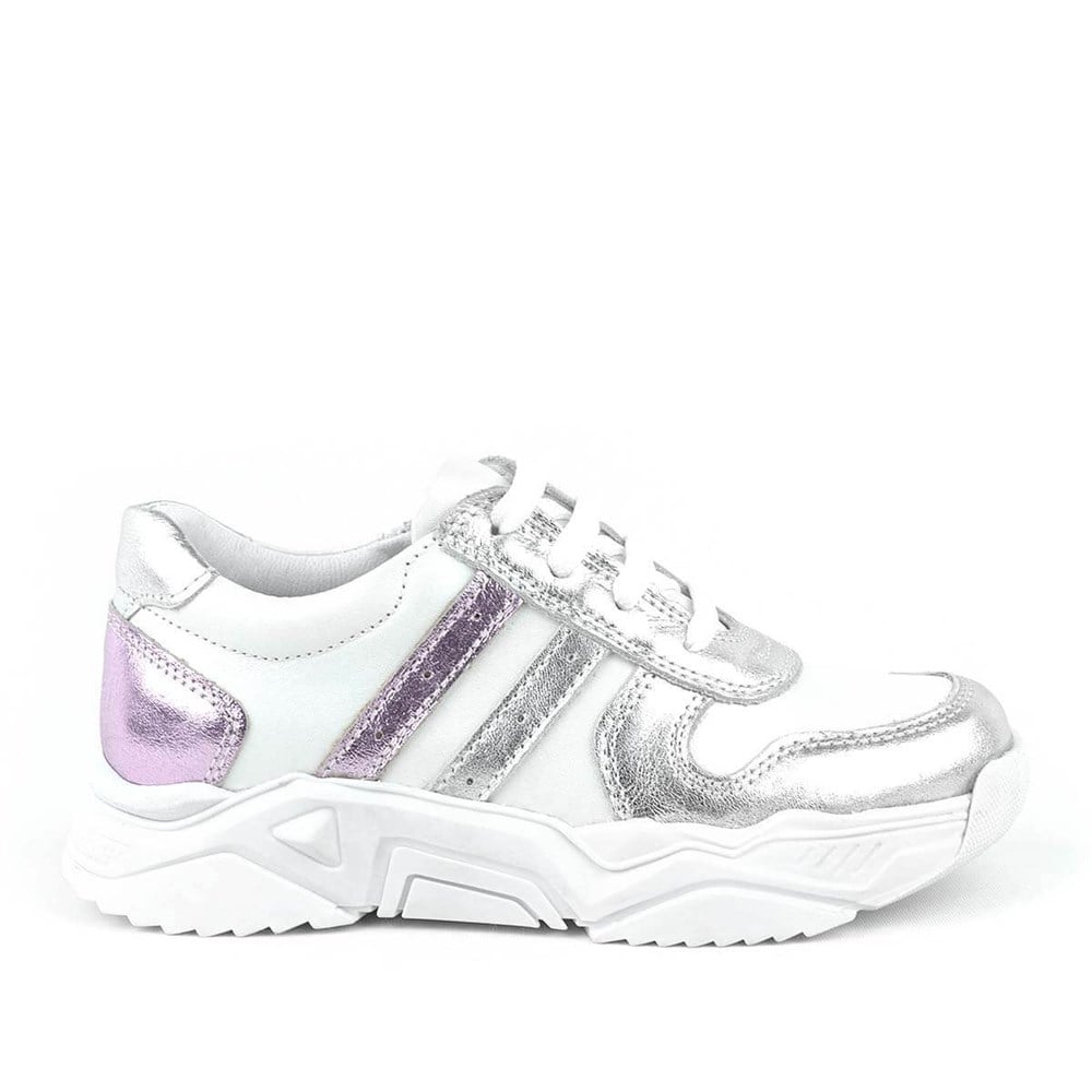 Hakiki Deri Gümüş Pembe Kalın Tabanlı Kız Çocuk Sneaker