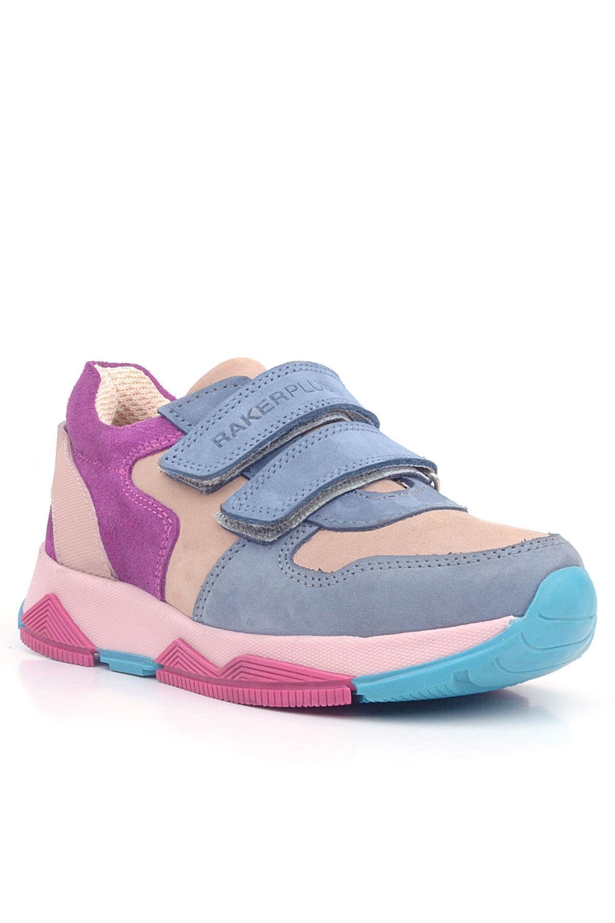 Rakerplus Hakiki Deri Pudra Mavi Fuşya Çocuk Sneakers Spor Ayakkabı