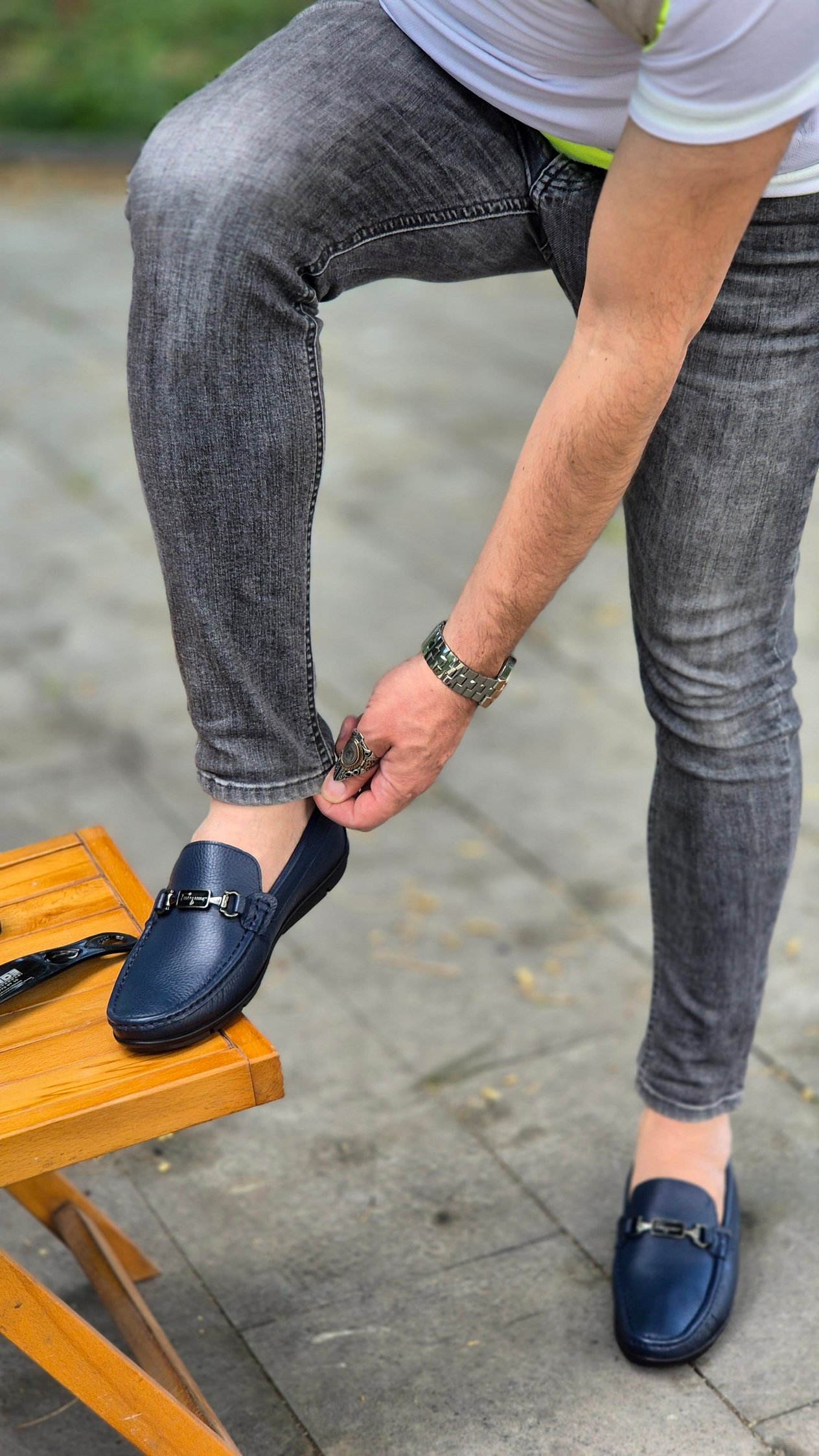 MRD 090  Loafer Tokalı Hakiki Deri Yumşak Lacivert Rok Erkek Ayakkabısı