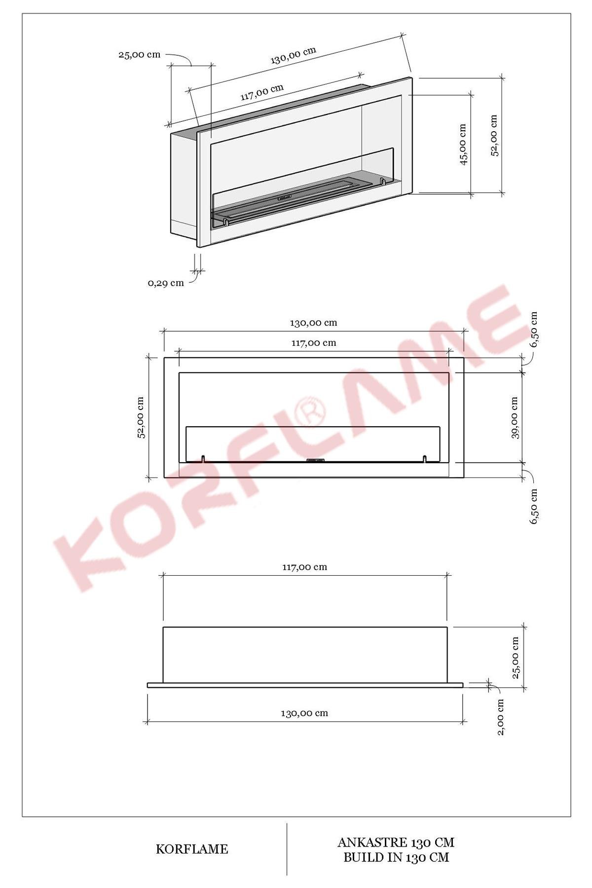 Korflame Ankastre 130 Cm Bioetanol Şömine