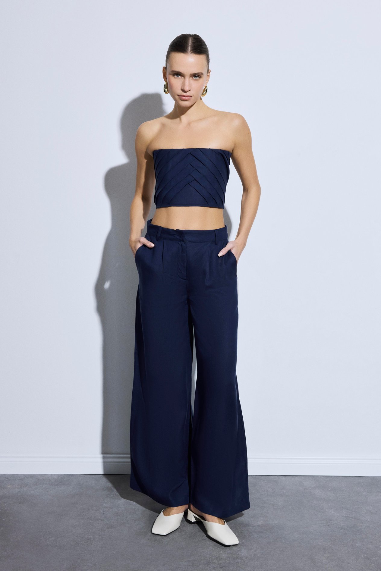 %100 KETEN CROP TOP MARİN