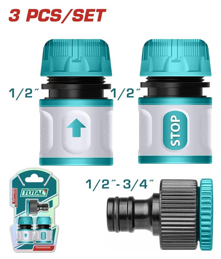 Bahçe SulamaTotal Hortum Ulama + Çeşme Bağlantı Parçası 1/2'' 3 Prç/Set
