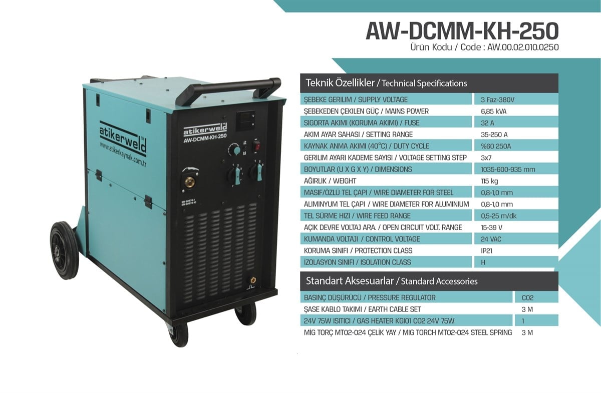 Gazaltı (MIG/MAG)Atiker Gazaltı Kaynak Makinesi MİG MAG 250 AMP