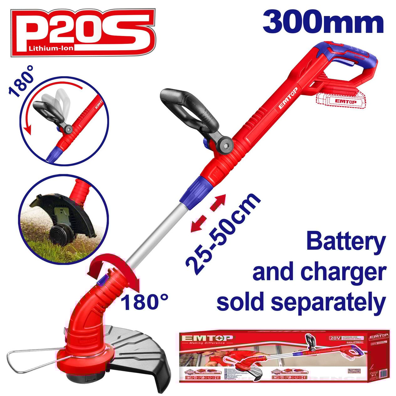 TırpanEmtop Akülü Ot Biçme Makinesi Misinali Kesme Çapı 3CM 20V (Sadece Alet)