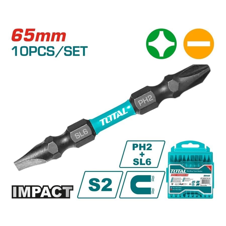 Tornavida Yıldız UçTotal Uç Darbeli Tornavida PH2 + SL6*1.0- 65MM (Pk 10 Adet)