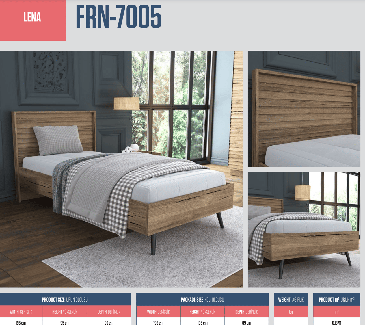 YatakLena Tek Kişilik Yatak Atlantik Çam 195CMx95CMx99CM