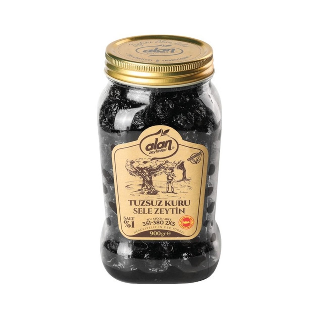 Alan Gemlik Tuzsuz Kuru Sele Siyah Zeytin 351-380 XS 900 g e