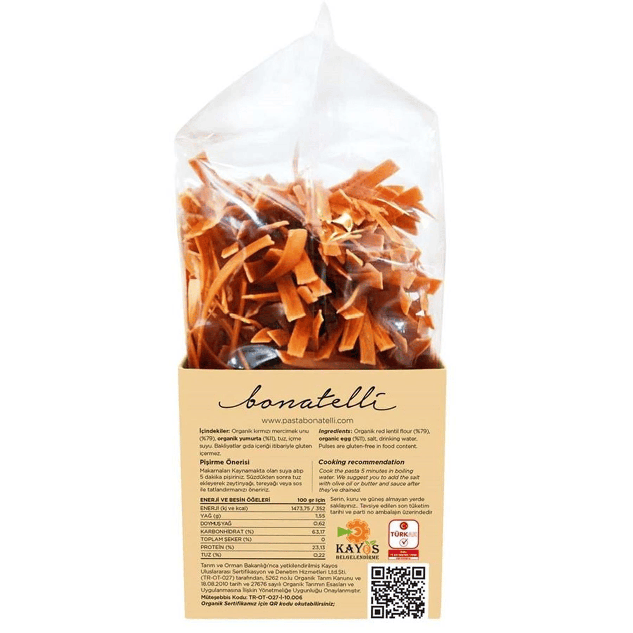 Bonatelli Organik Kırmızı Mercimek Unlu Çubuk Makarna 400 g e