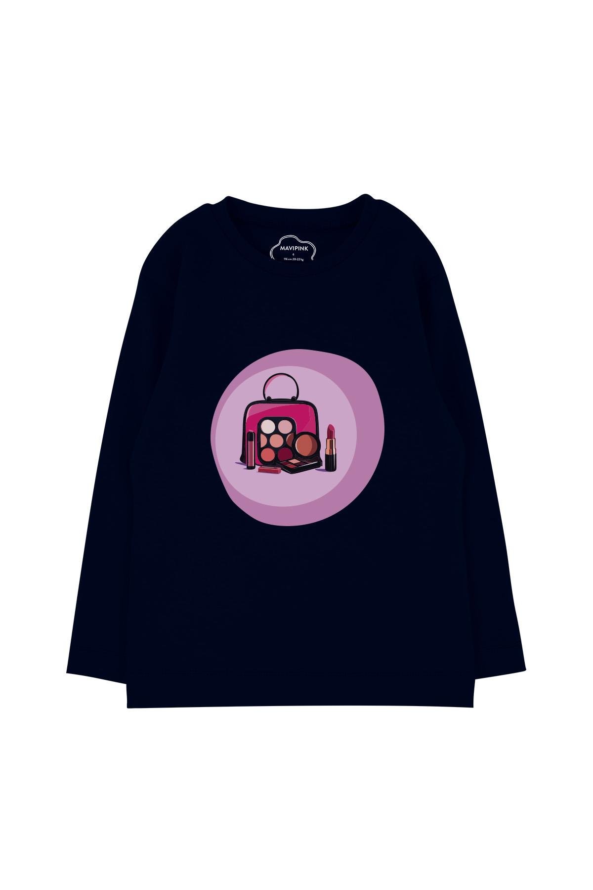 Make Up Bag Long Sleeve T-Shirt Navy