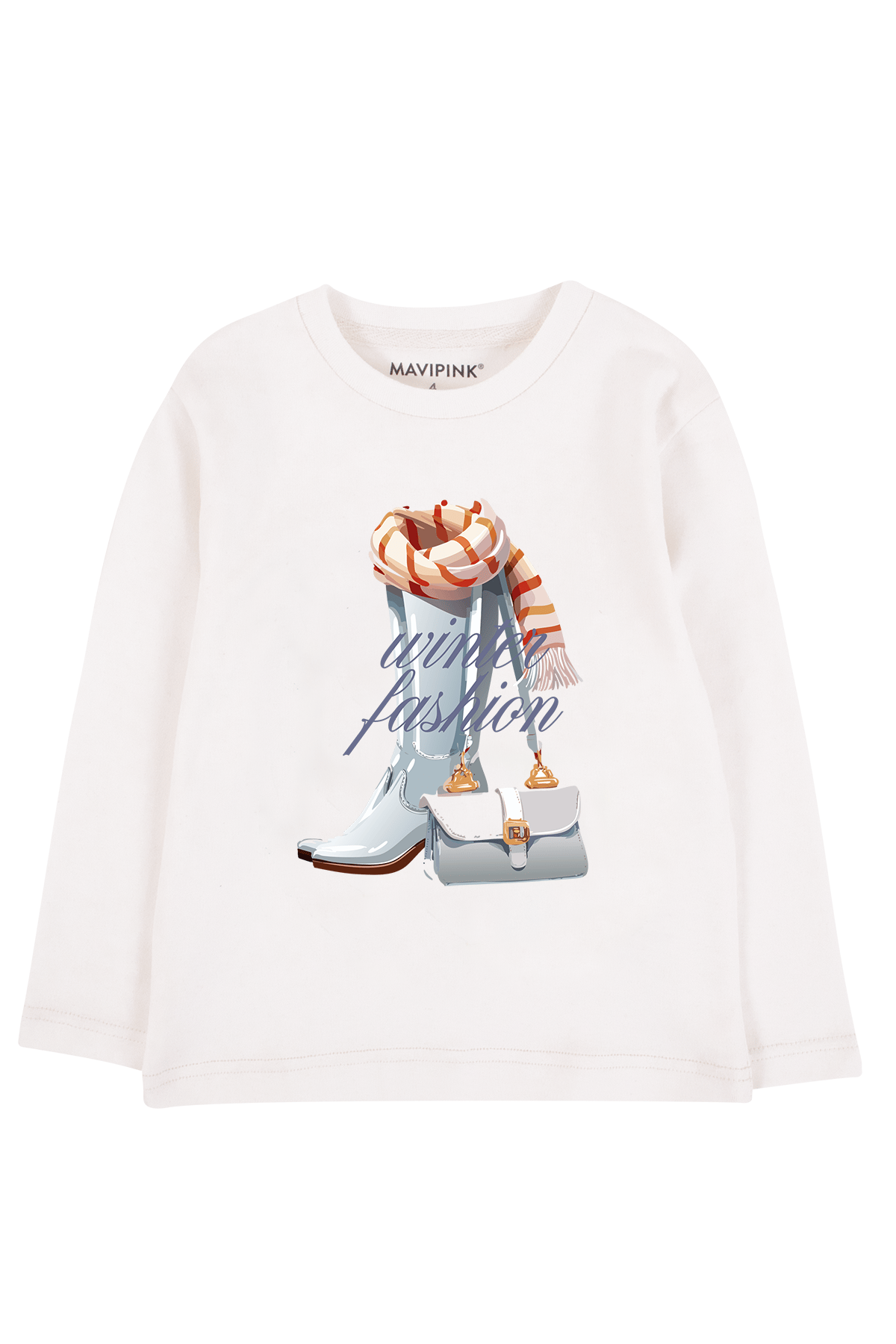 Mavipink 242040090 Kız Çocuk Pamuklu Winter Fashion Ekru Uzun Kol T-Shirt