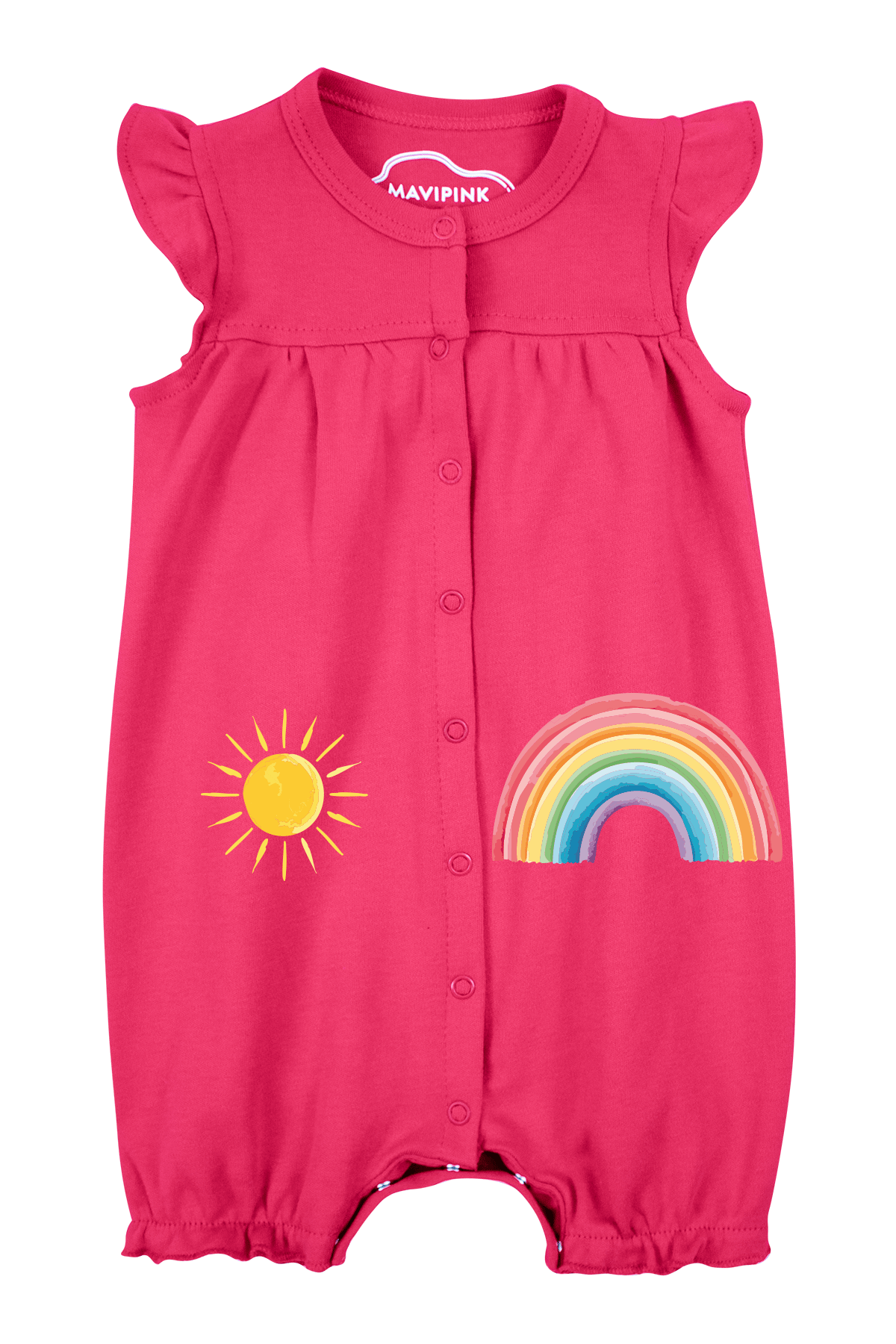 Mavipink 25410008 Kız Bebek Gökkuşağı Fuşya Renk Fırfırlı Kısa Şort Tulum 
