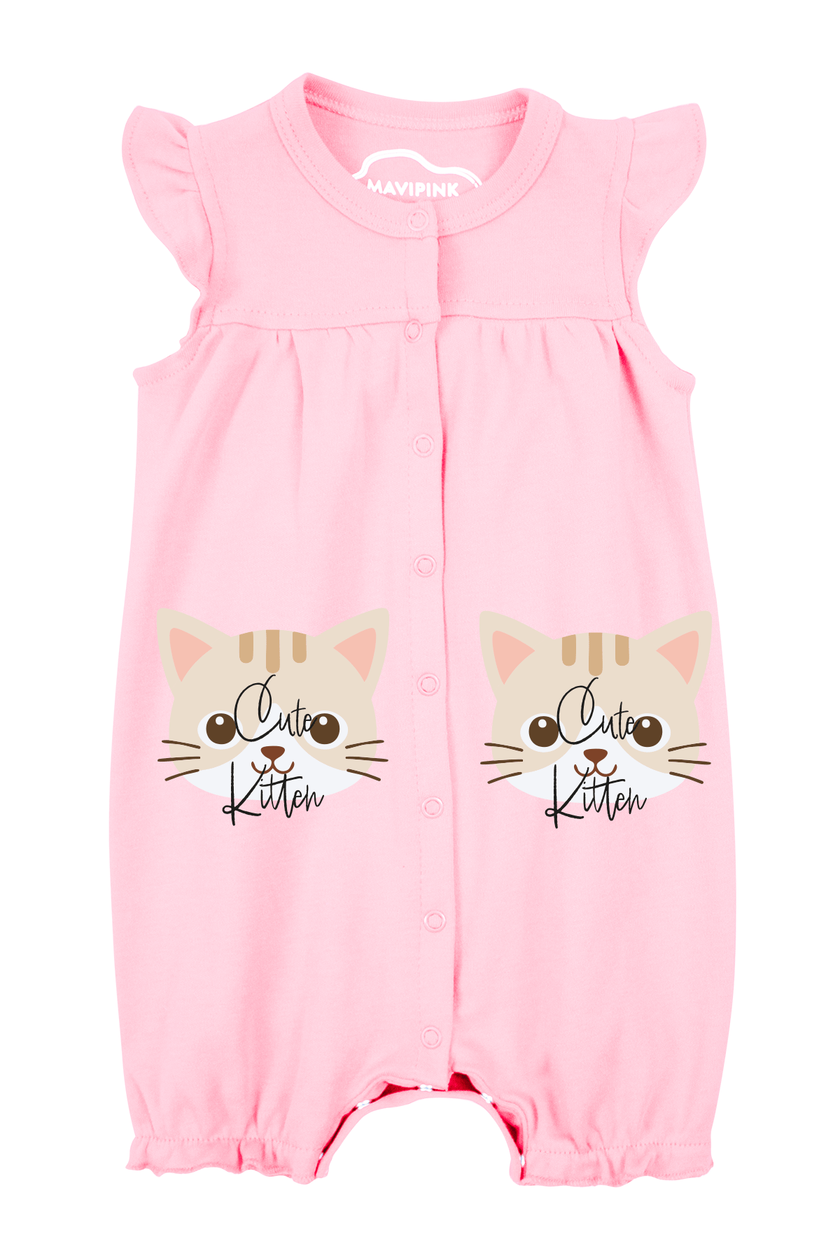 Mavipink 25410009 Kız Bebek Kedili Pembe Renk Fırfırlı Kısa Şort Tulum 