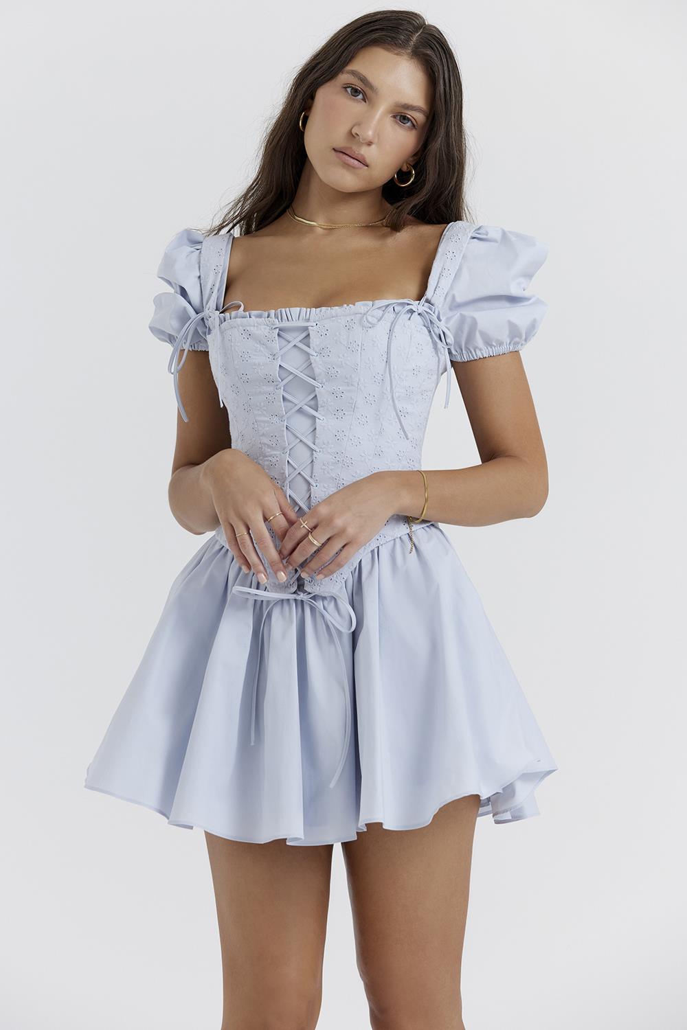 Mavi Korse Detay Mini Elbise 