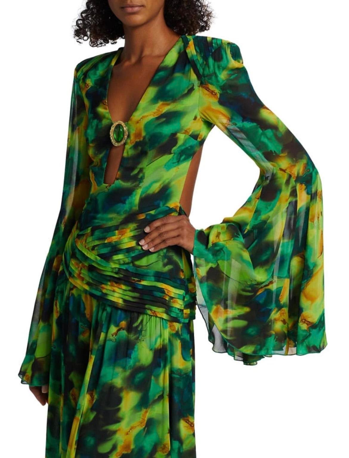 Yeşil Maxi Floral Tasarım Elbise