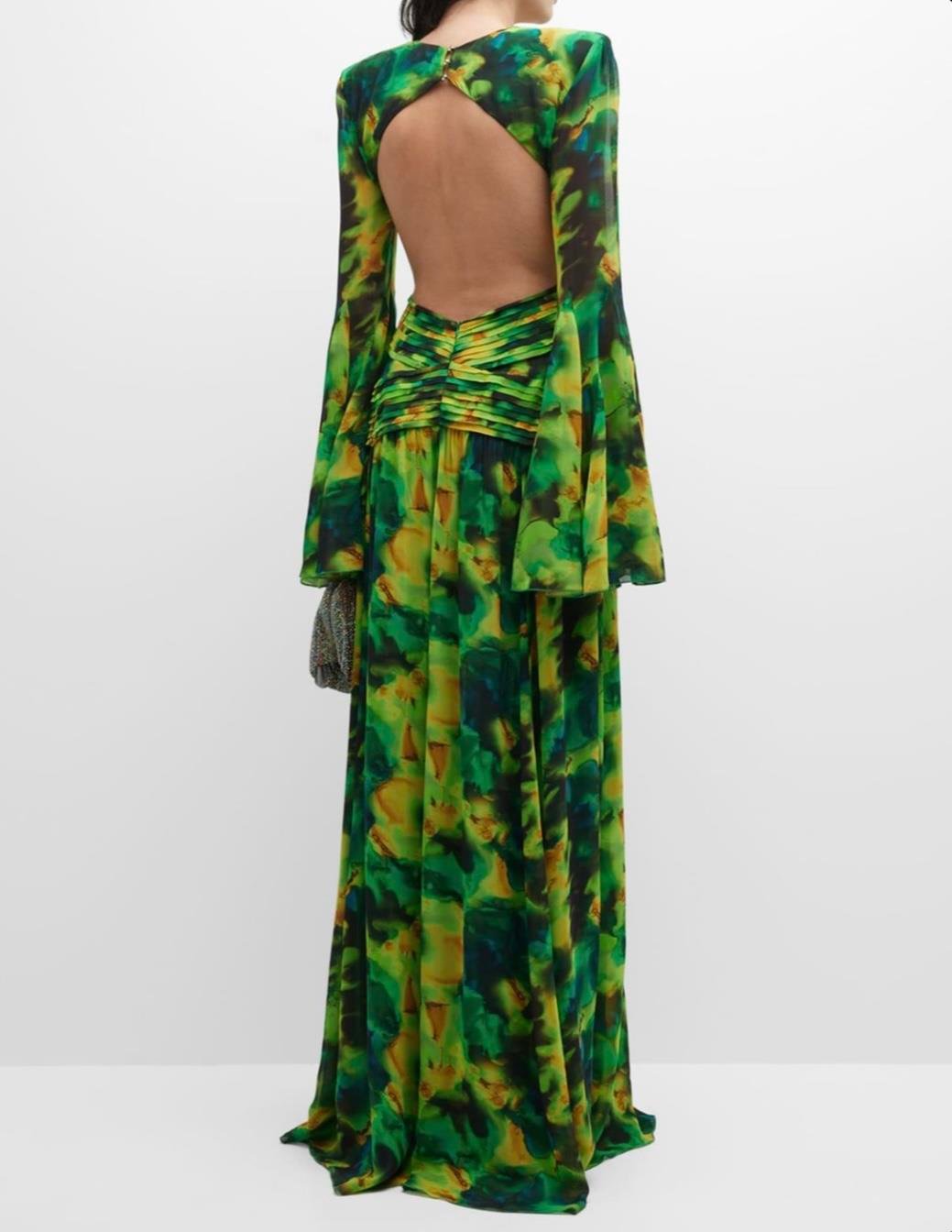 Yeşil Maxi Floral Tasarım Elbise