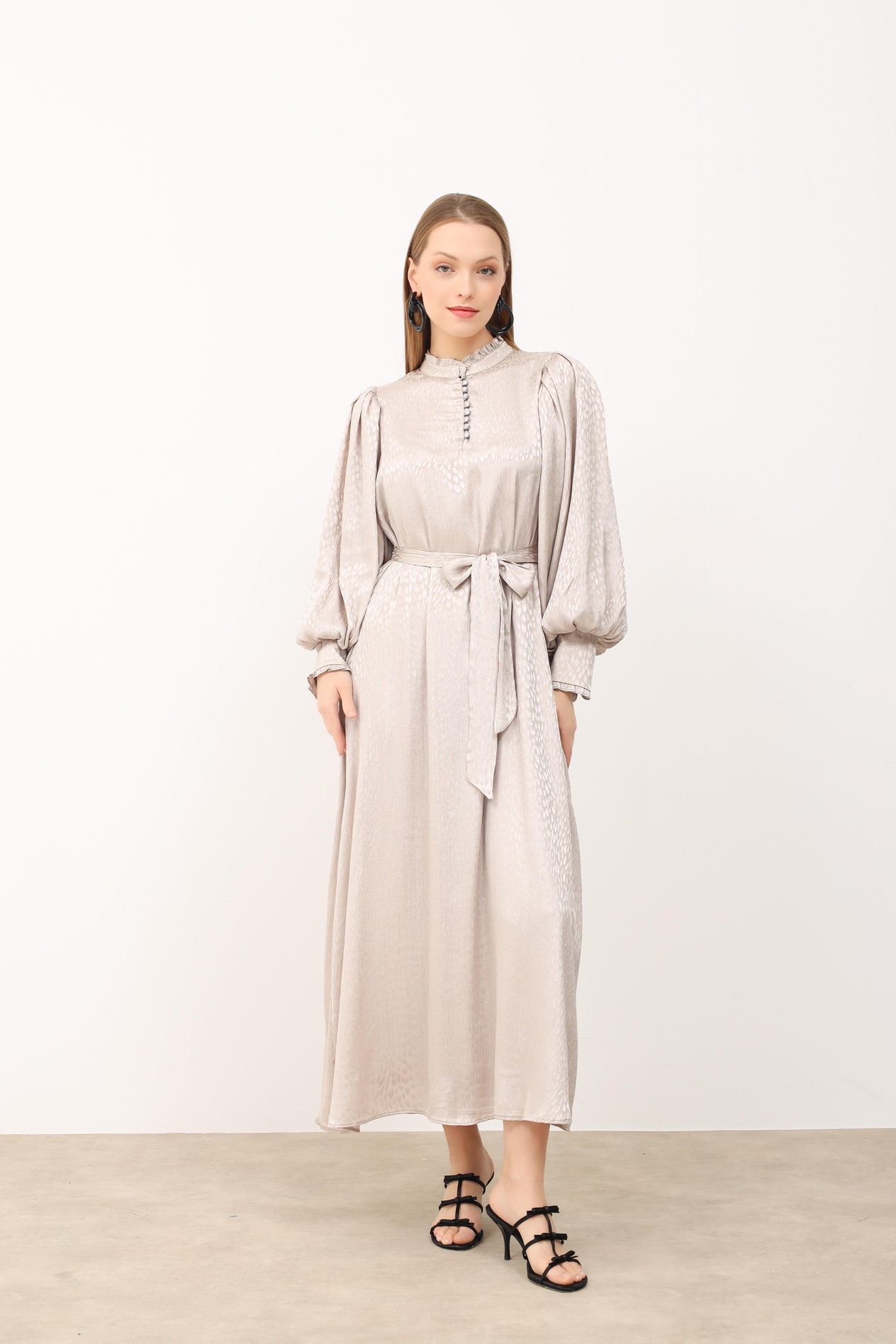 DAMLA DESEN ELBİSE BEJ-MX25Y30000314070001