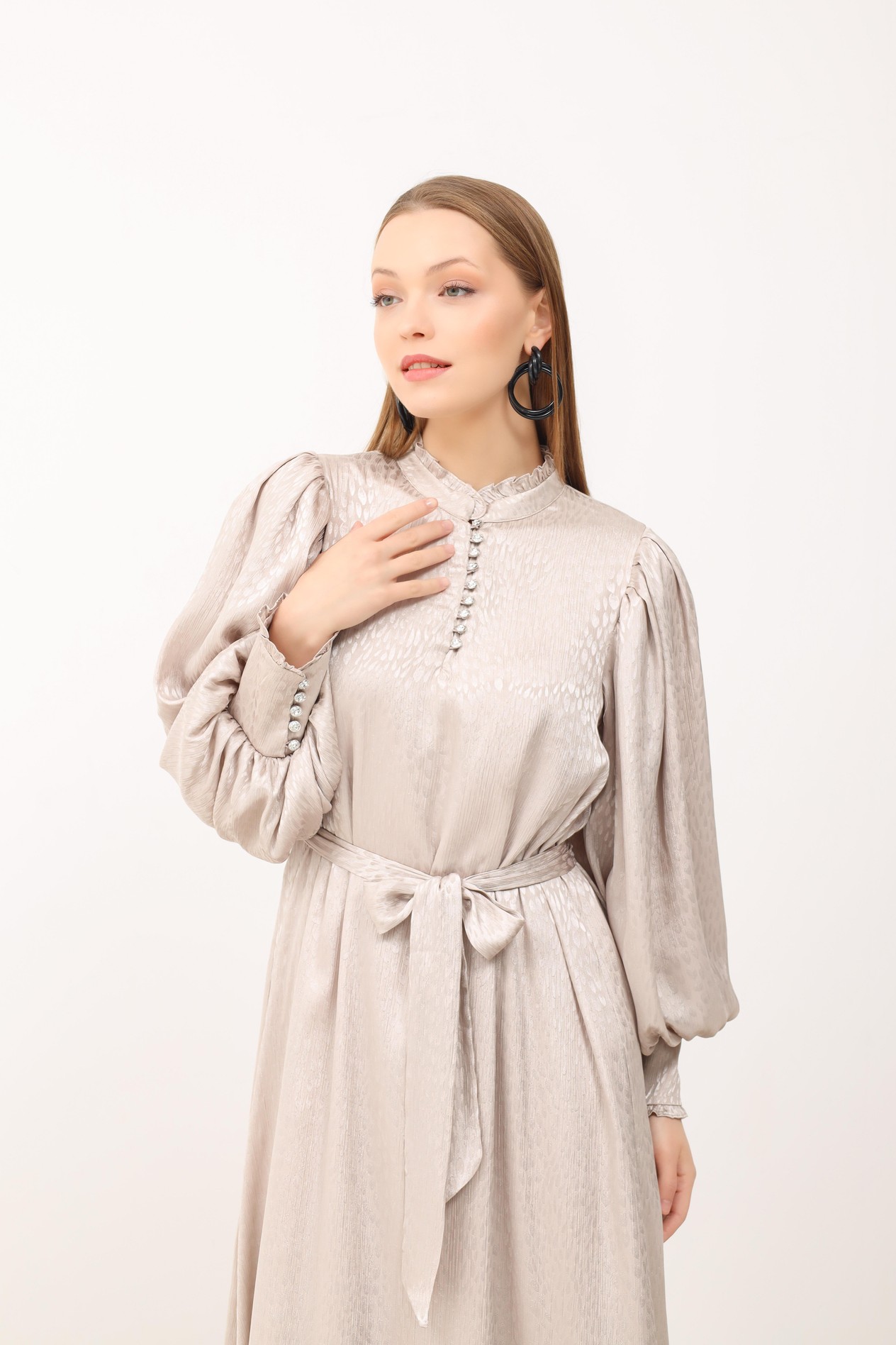 DAMLA DESEN ELBİSE BEJ-MX25Y30000314070001
