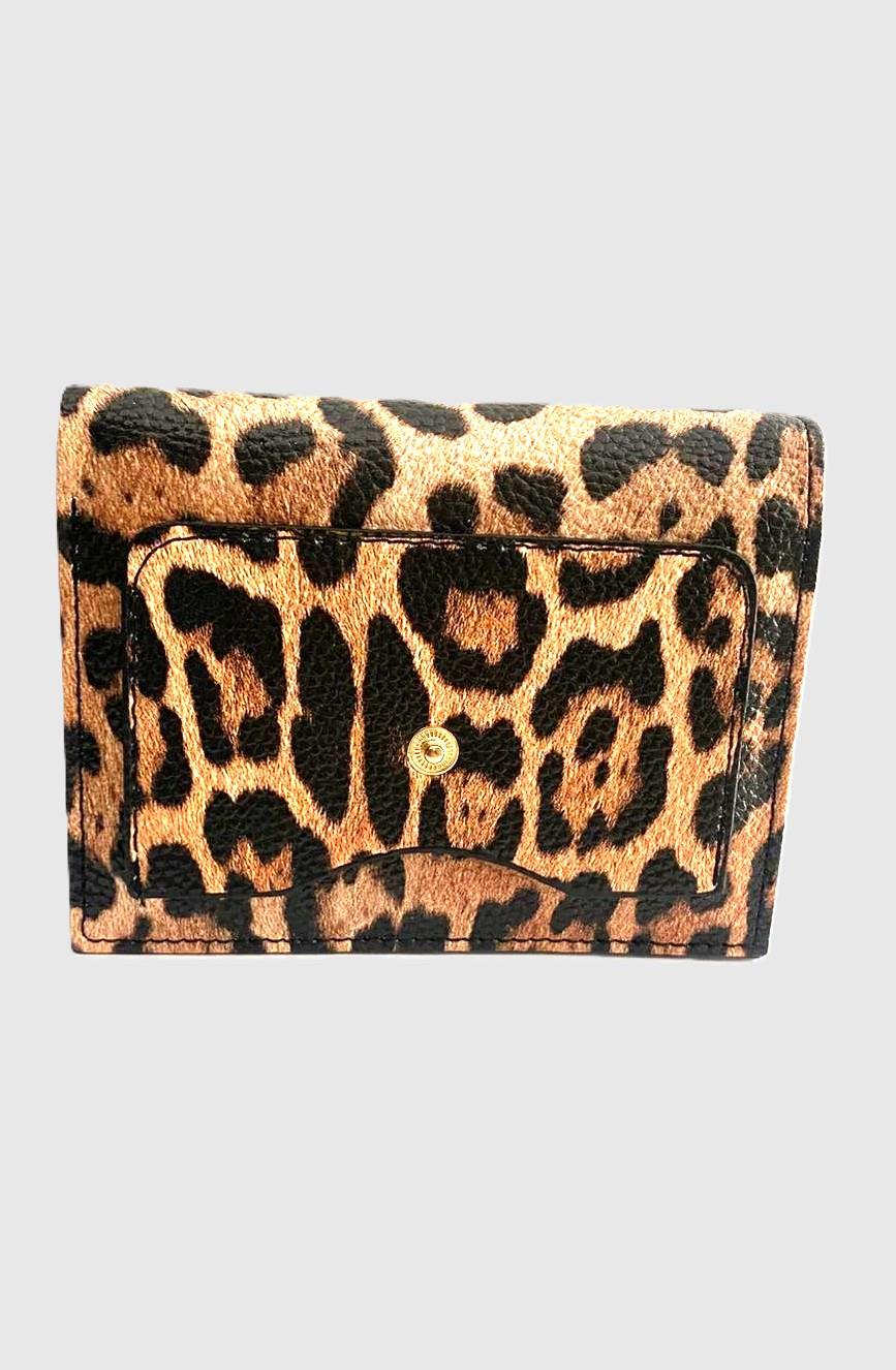 Leopar Desen Çıtçıt Kapamalı Fermuarlı Cüzdan