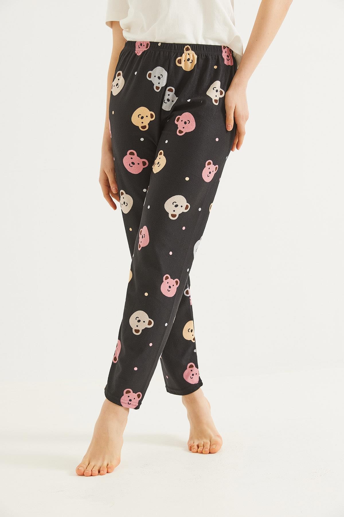  Beli Lastikli Kadın Pijama Altı Siyah