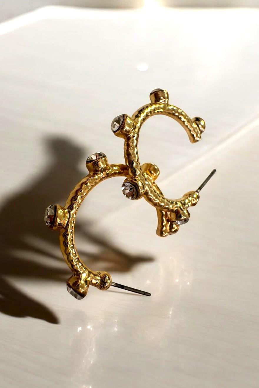 5 Taşlı Altın Kaplama Küpe Gold