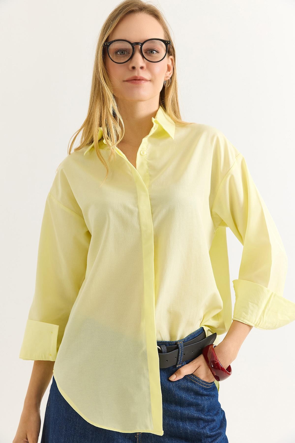Oversize Basic Gömlek Sarı
