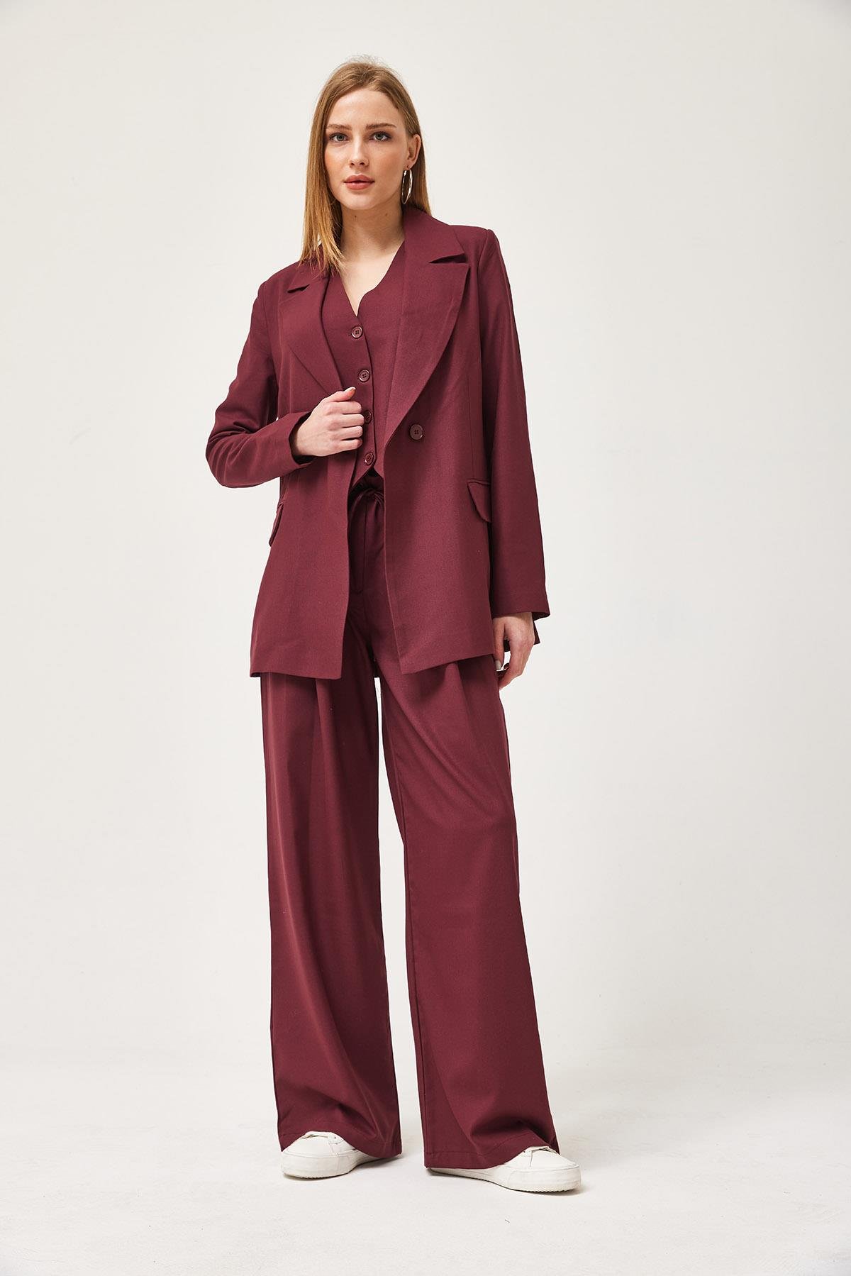 Oversize Kapaklı Cep Blazer Ceket Bordo