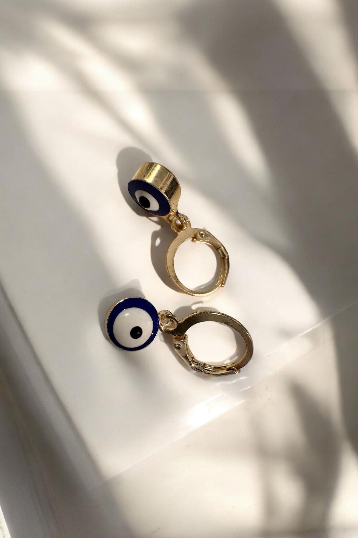 Nazar Boncuklu Sarkıt Küpe Gold