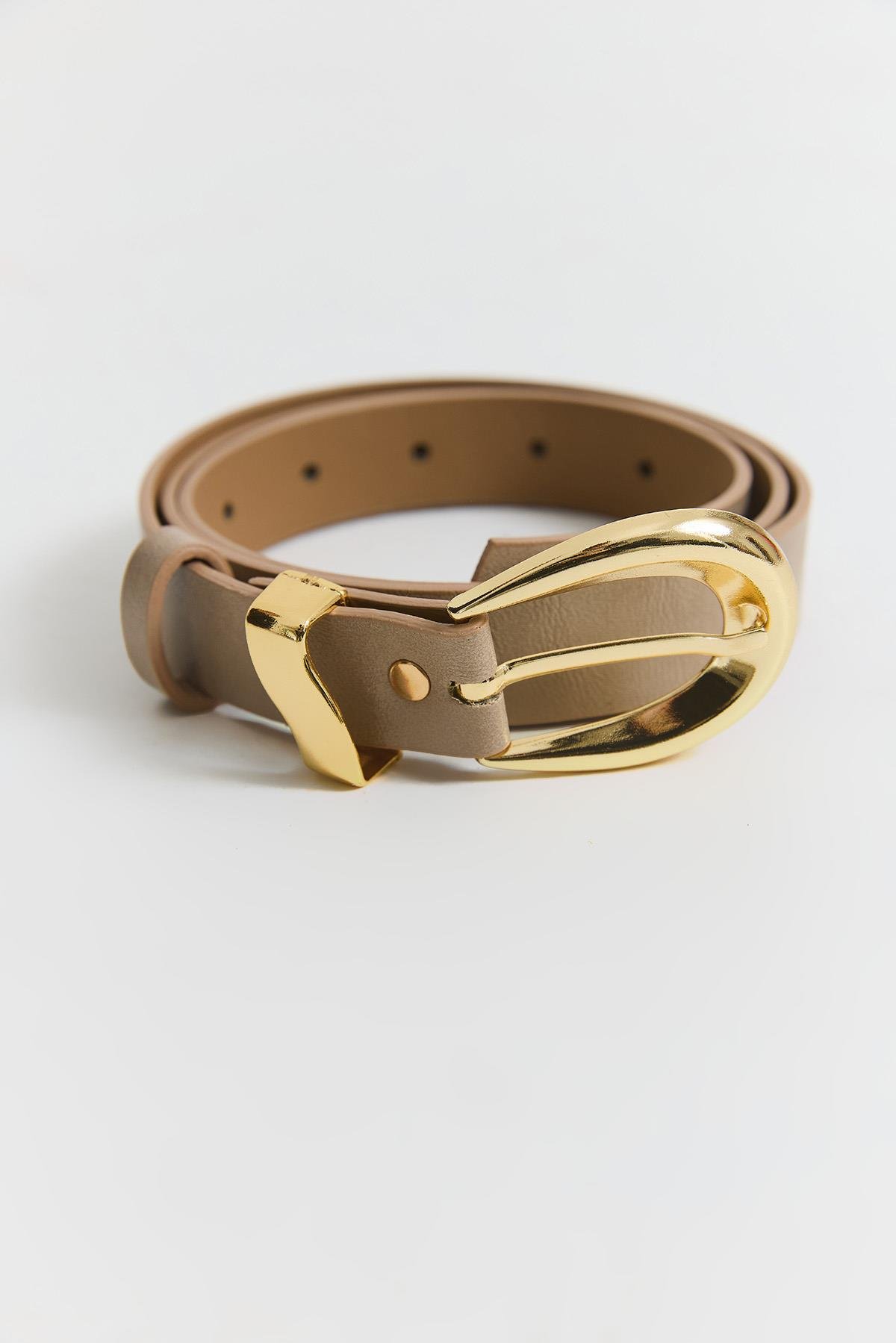 Oval Gold Tokalı Kadın Kemer Vizon