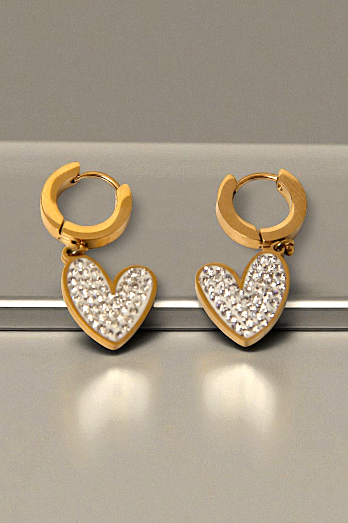 Kalp Figürlü Salıntı Küpe Gold