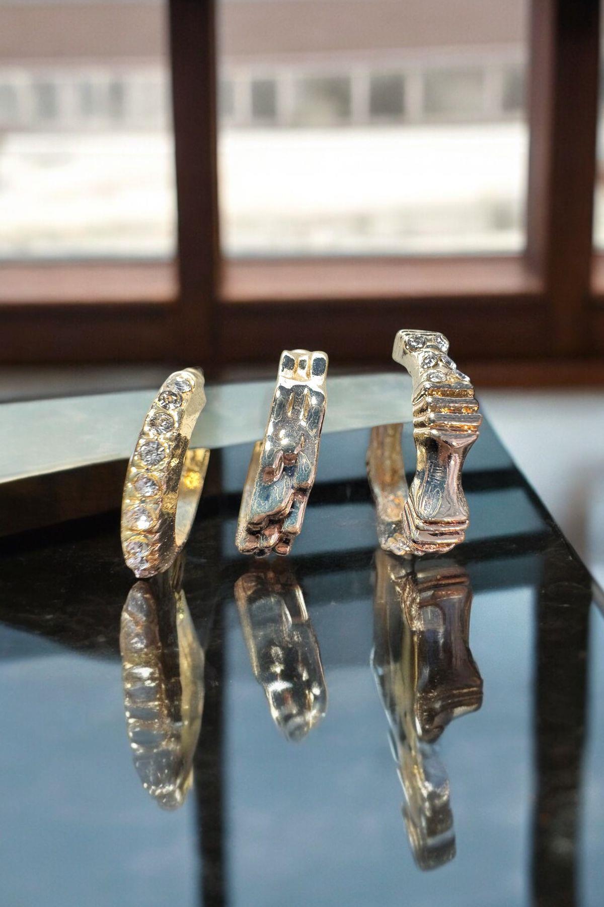 Taşlı 3lü Halka Küpe Gold