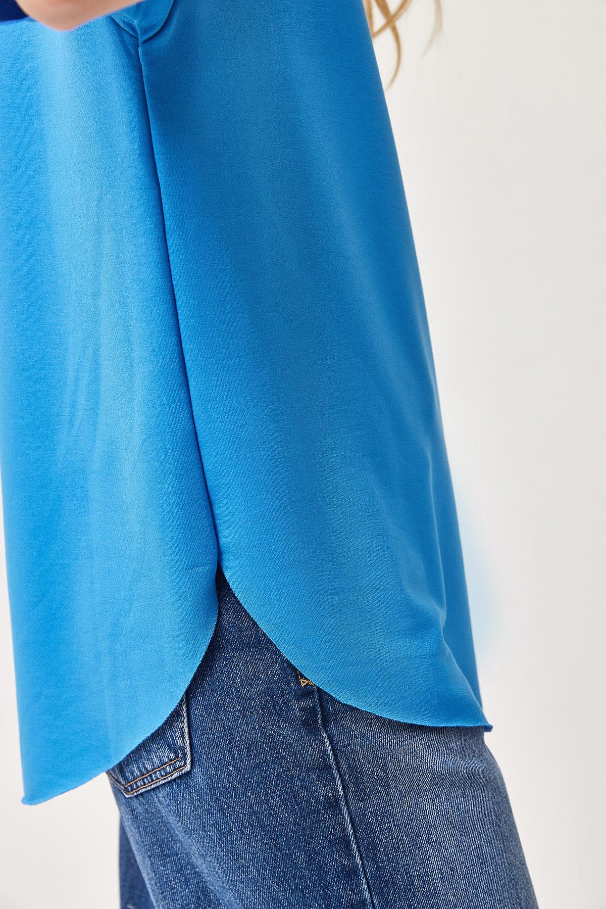 Oysh Yumuşak Dokulu Eteği Oval Modal Tshirt Mavi
