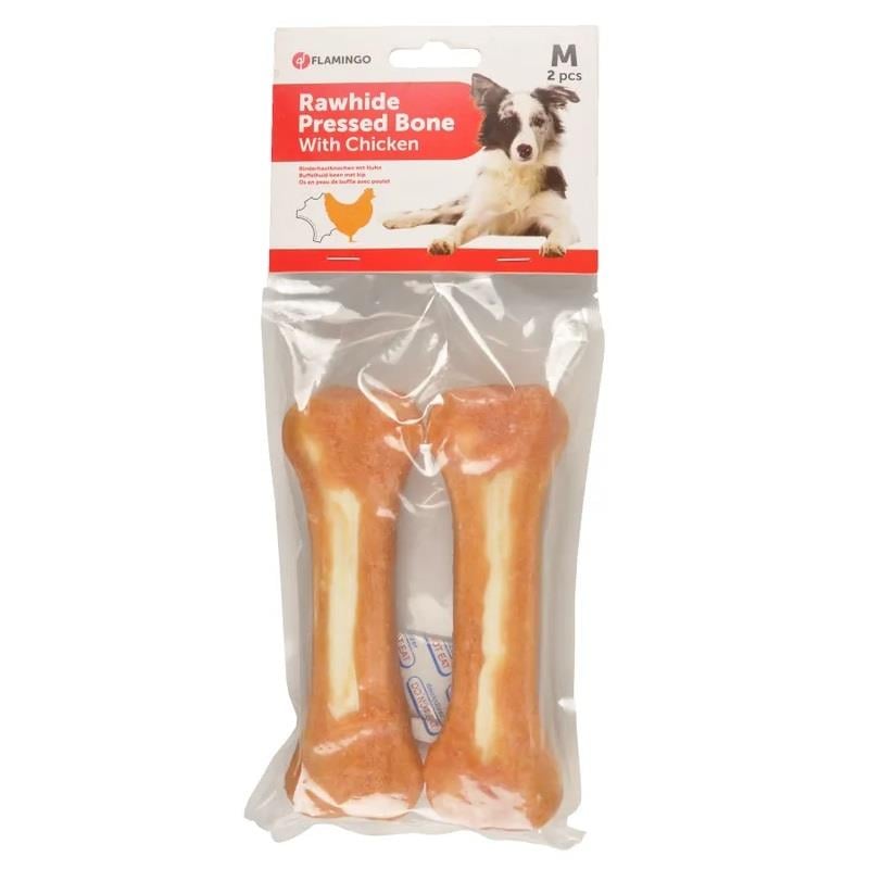 Flamingo Tavuk Eti Kaplı Kemik Köpek Ödülü 2 li 15 cm, Köpek Ödül Kemiği, Flamingo