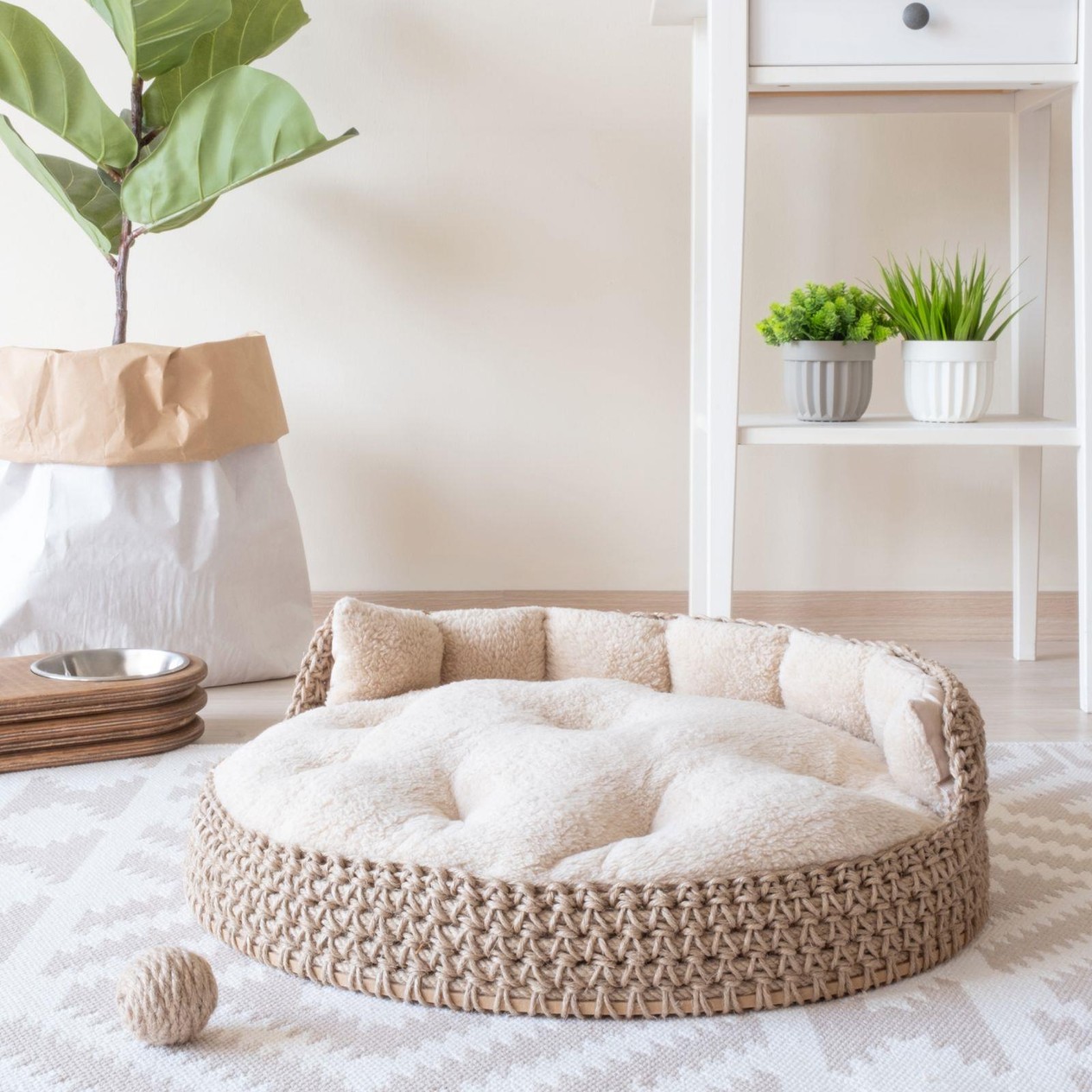 İda Lifestyle Hasır Örgü Kedi Ve Küçük Köpek Yatağı Bej 80 Cm, KATEGORİSİZ, İda Lifestyle