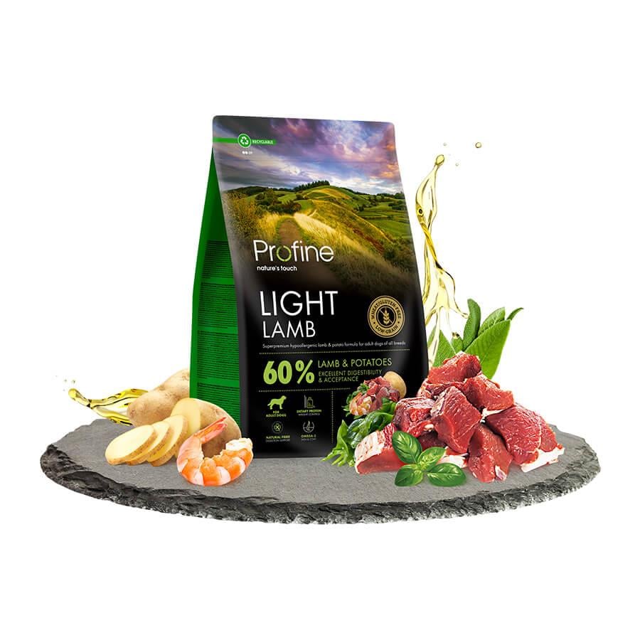 Profine Kilolu ve Kısır Köpekler için Glutensiz Kuzulu Mama 3 kg, Diyet Light Köpek Mamaları, Profine
