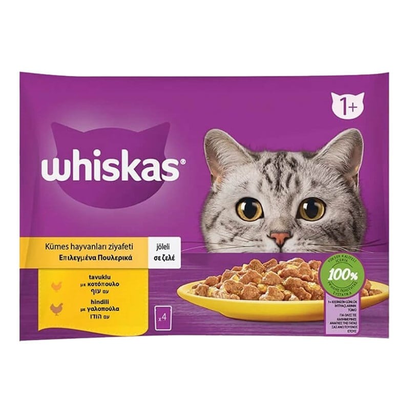 Whiskas Pouch Kümes Seçenekler 4'lü Paket, Yetişkin Kedi Yaş Mama, Whiskas