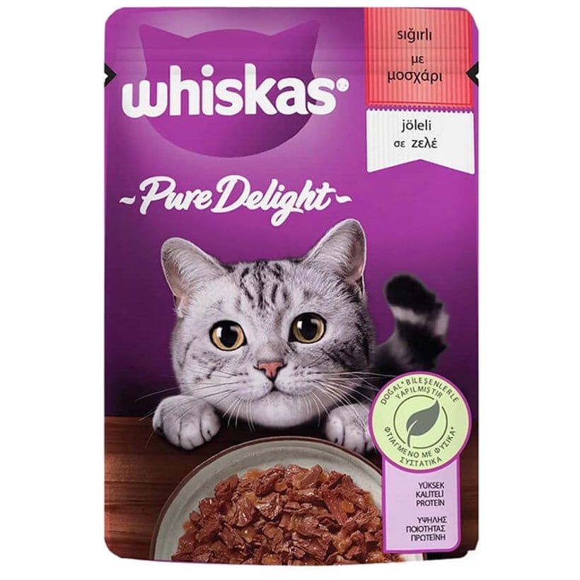 Whiskas Pure Delight Sığırlı Kedi Maması 85 gr, Yetişkin Kedi Yaş Mama, Whiskas