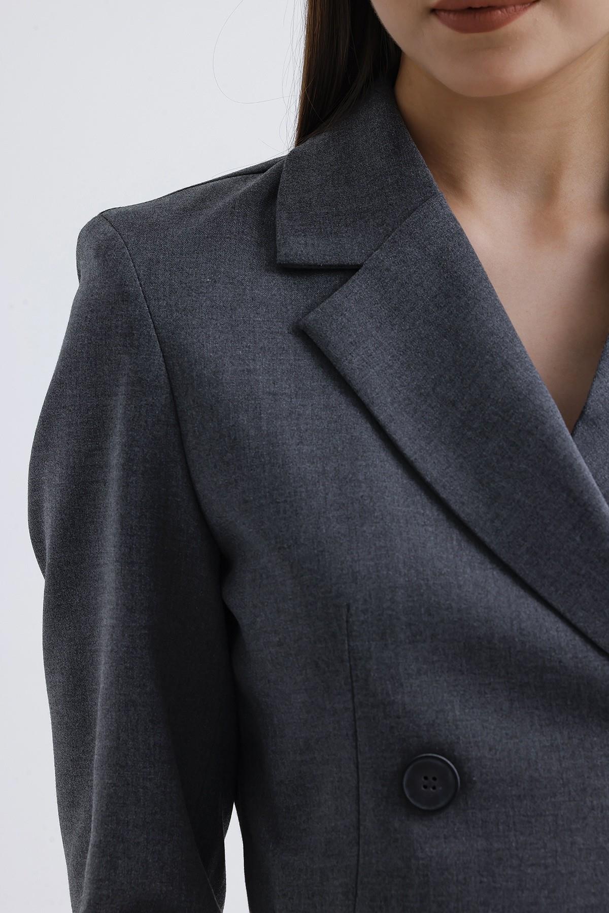 Vatkalı Crop Blazer Ceket Gri