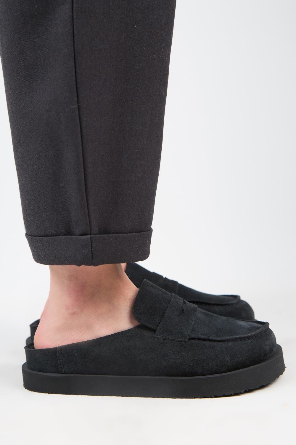 Manijero (Ziva) Kadın Hakiki Deri Loafer Platform Antrasit Terlik